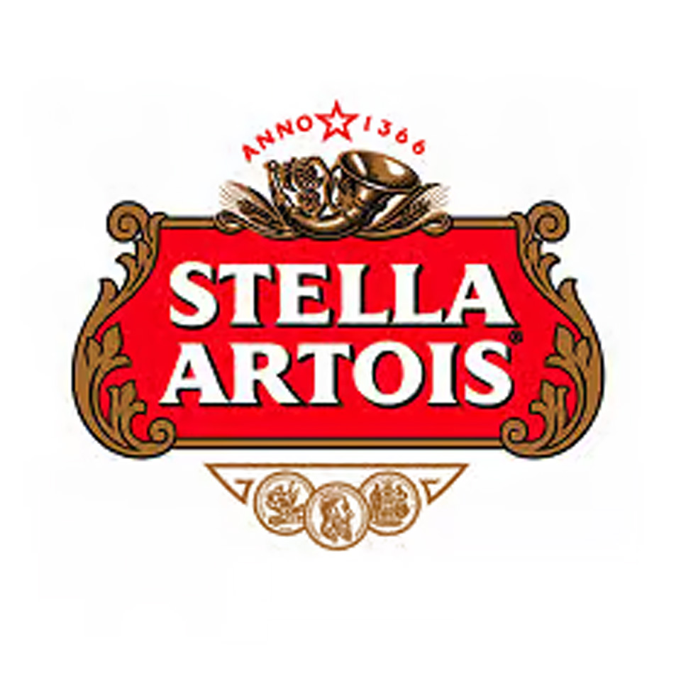 Stella Artois logo with red and gold ornate border and the text "Anno 1366" above it.